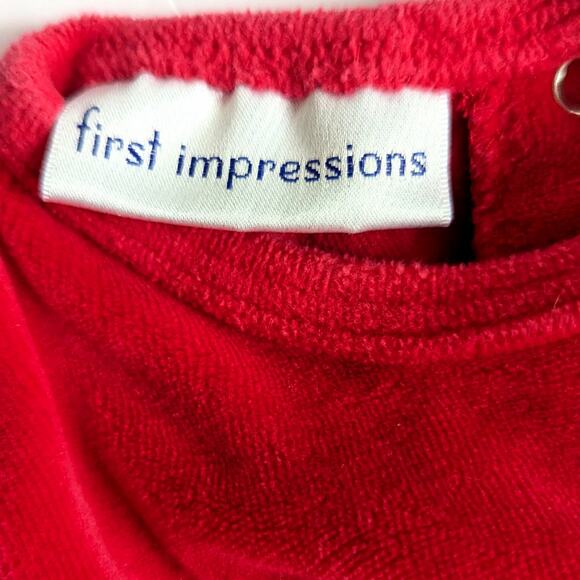 🎄 Vintage 1990s Baby Christmas Footie Pajamas "My First X-Mas” Red Velour 3-6 M - Picture 11 of 12